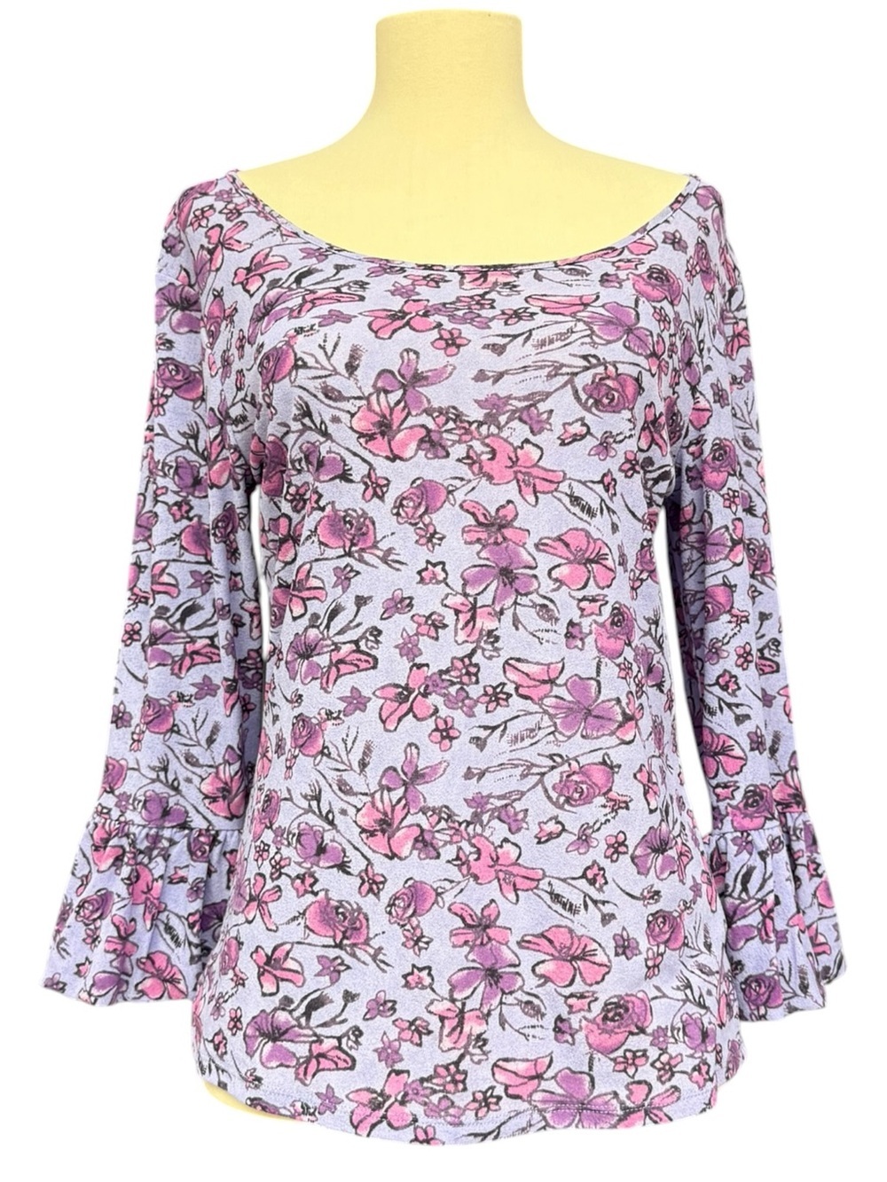 J. Jill Purple Floral Bell Sleeve Top, Size Small, Purple and Pink Cute - Picture 10 of 11